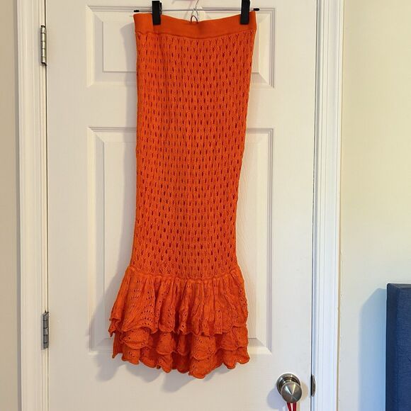Beach Riot Skirt Midi Orange Crochet Knit Ruffle Swim Coverup Womens Small Polly - Picture 7 of 9
